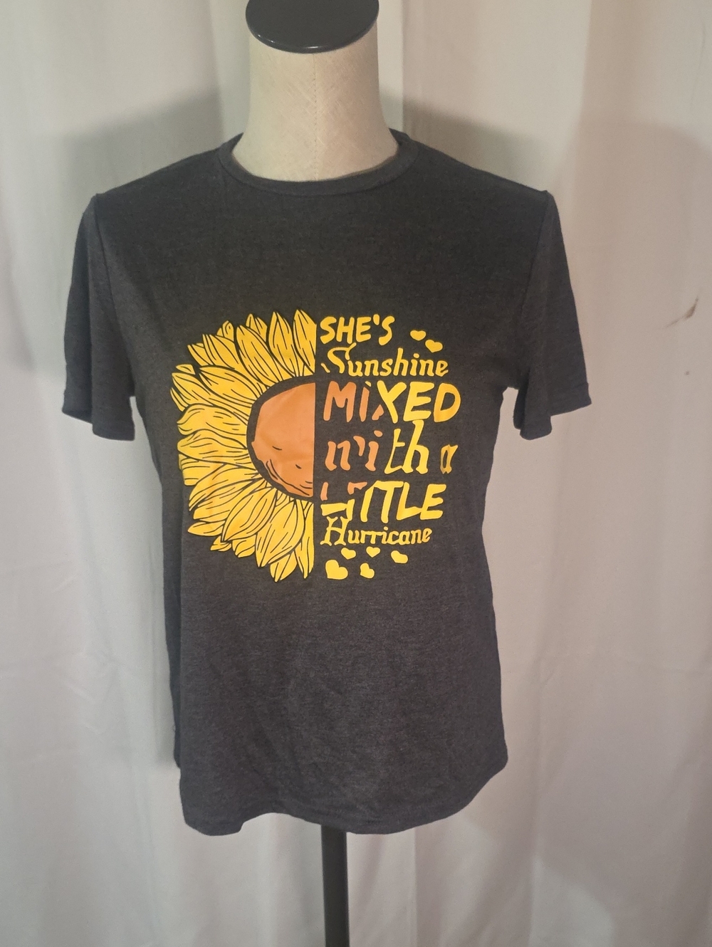 Women's Charcoal Graphic Tee - Yellow Sunflower Slogan